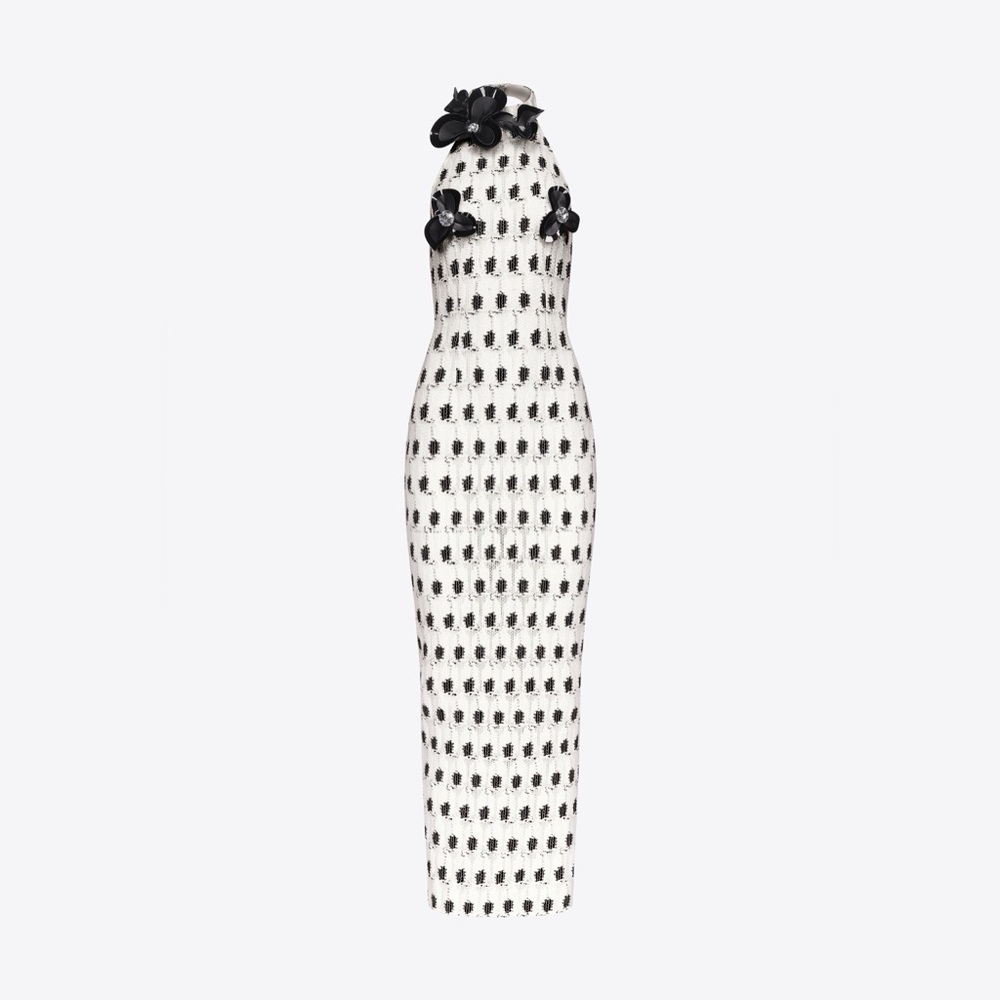 AREA
CROCHET EYE HALTER MIDI DRESS